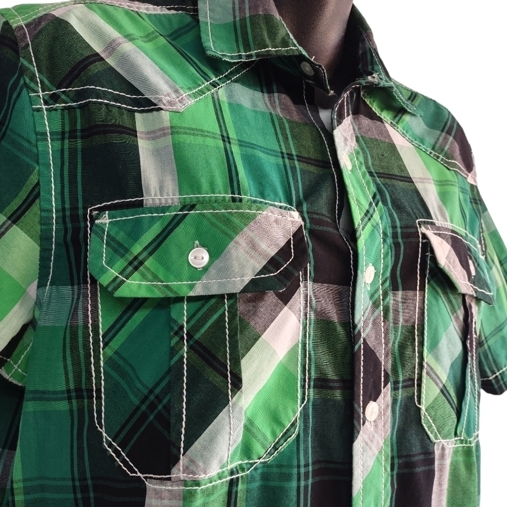 Route 66 Men's Green Black Plaid Button Down Shirt Size S - Picture 6 of 9